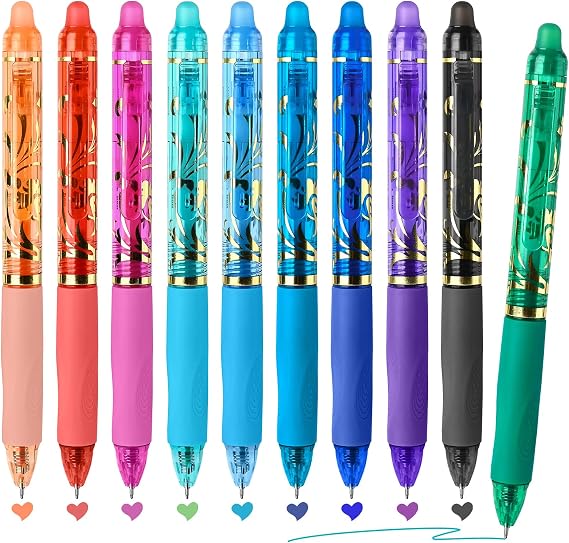 Temiary 10P Retractable Erasable Gel Pens, Fine Point 0.5mm Multicolor Ink | Assorted Color Inks in Pen, Smooth Writing, Make Mistakes Disappear for Writing and Crossword Puzzle