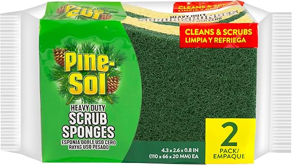 Pine-Sol Heavy Duty Scrub Sponges - Double Sided Dish Scrubber with Scouring Pad - Kitchen Essentials for Dishwashing and Cleaning Supplies, 2 Pack