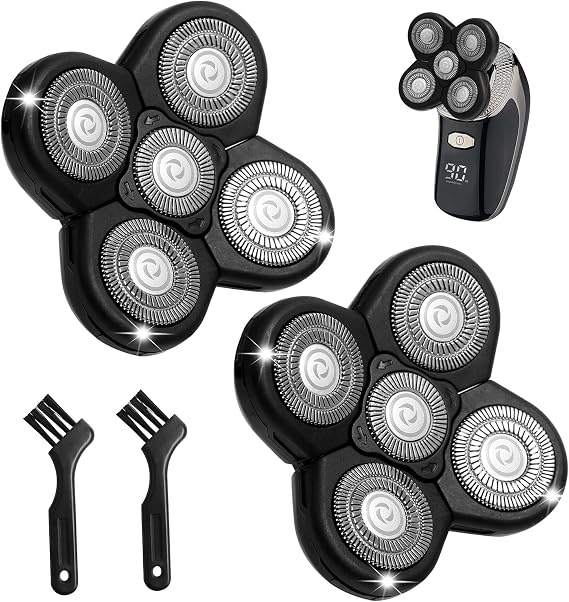 2 Pack Shaver Replacement Heads, 5D Shaver Replacement Blades Compatible with Freebird Head Shaver, Universal 5 Blades Shaver Head for Men Freedom Shaving, Head and Face Electric Razor Shaver Heads
