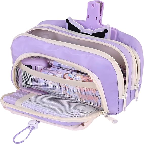 Large Pencil Pouch Big Pencil Case Big Capacity Aesthetic Pen Cosmetic Bag Pen Stationery Organizer Simple, College Office Home Travel Storage Bag (Purple)