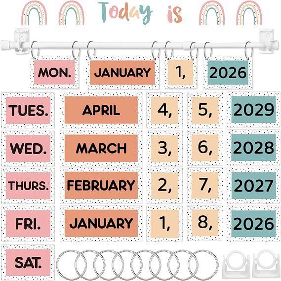 Flip Classroom Calendar Set with Adjustable Holder, Morandi, Dot | Classroom Decorations, 54 Date Cards, Adjustable Holder, Sturdy Cardboard, Elementary Teacher Home Bulletin Board Decors