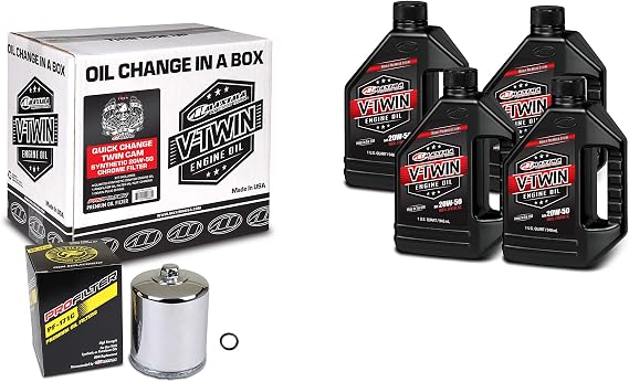 Maxima Racing 90-119014PC Quick Change Twin Cam Synthetic 20W-50 Chrome Filter Engine Oil Change Kit