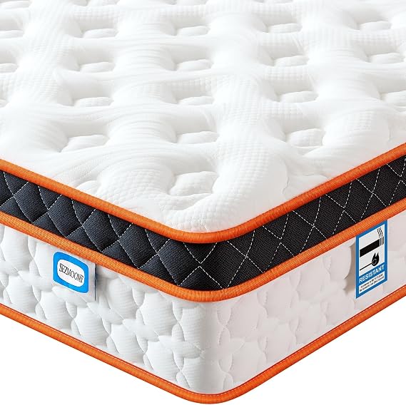 SEZMOONSI Double Mattress 4FT6, 10.6 Inch Gel Memory Foam, Individually Pocket Springs Medium Firm Double Mattresses, Cooling Orthopedic Hybrid Mattress for Back Pain Relief 135x190x27cm