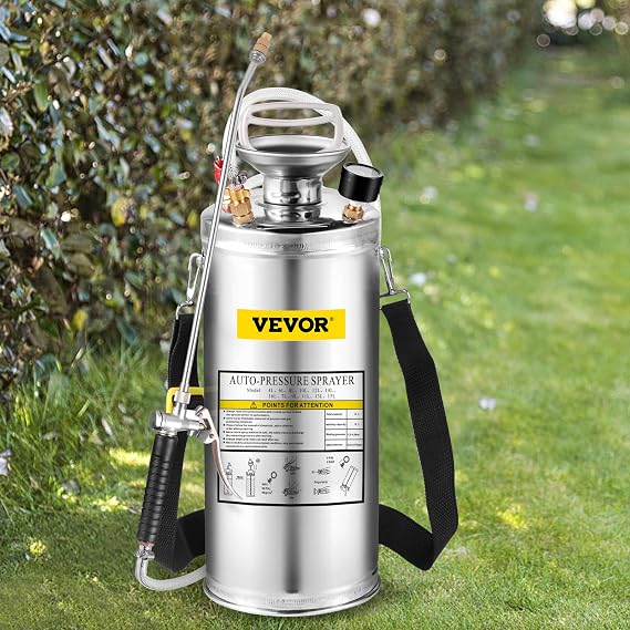 Happybuy 2 Gallon Stainless Steel Sprayer, 20" Wand & 3FT Reinforced Hose, Hand Pump Sprayer with Pressure Gauge, Safety Valve & Adjustable Nozzle, Weed Sprayers for Lawn, Gardening &Sanitizing1 | Yard Sprayer, Gardening & Sanitizing, 20" Wand & 3FT Reinforced Hose, Pressure Gauge, Safety Valve & Adjustable Nozzle