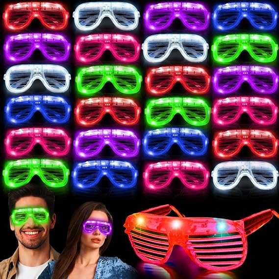 30 Pack LED Glasses Halloween Party Glasses Glow in The Dark Party Supplies Rave Neon Shutter Shades Light Up Glasses Sunglasses Party Favors for Kids/Adults Birthday Wedding Carnival Concerts Party