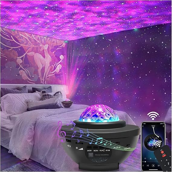 Gece Lambası LED Yıldızlı Gökyüzü Projektörü, Otomatik Parti Mod Galaxy Yıldızlı Gökyüzü Projektörü, Projektör Lamba Yıldızlı Gökyüzü Zamanlayıcılı/Uzaktan Kumanda/Bluetooth Hoparlör Çocuklar [Enerji Sınıfı A]