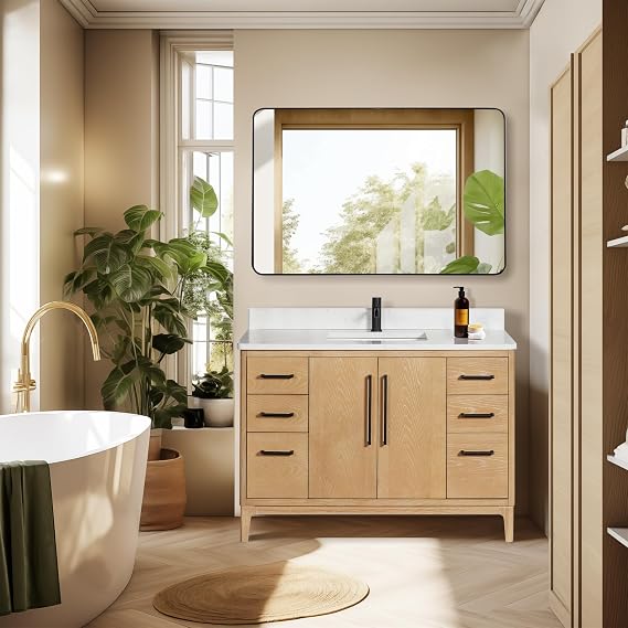 VINNOVA Gara 48" Single Bath Vanity in Washed Ash Grey with Composite Stone Top