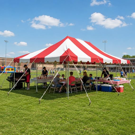 20' x 30' Standard Canopy Pole Tent, Red & White Top | Easy Up Weekender Canopy Tent With 120 Person Capacity - Outdoor Canopies for Parties, Weddings, Events