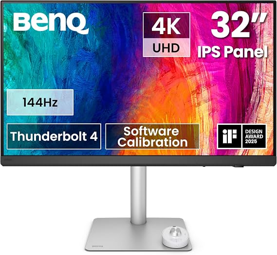 BenQ PD3226G 32 4K UHD 3840x2160 144Hz Monitor für Designer IPS 95% P3 100% sRGB 90W Thunderbolt 4 Software-Kalibrierung KVM Daisy Chain reflexionsfreies Nano Matte Panel höhenverstellbar