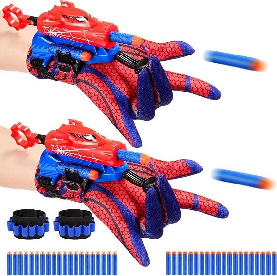 Excitobo 2 Sets Superhero Web Shooters for Kids Age 3-7,Adjustable Wrist Launcher Slinging Toy Set with 40 Darts,Ideal Birthday for Boys & Girls Imaginative Role-Play Costume Accessory