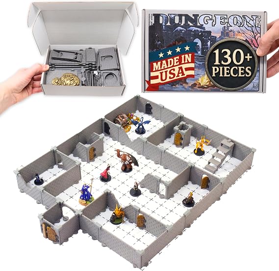 Dirt Cheap Dungeons Squire Dungeon Set - 130pc Modular Wall & Room Kit - 9ft of Linear Walls for 1" Grid TTRPG - D&D, Pathfinder, Daggerheart