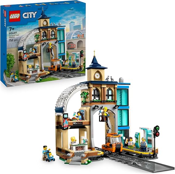 LEGO City Trains Main Station - Maintenance Vehicle Toy Working Lifting Lift 2 Platforms & 1 Track Piece and 6 Mini Figures - Creative Gift for Boys & Girls from 7 Years - 60469 Station Toy Maintenance Vehicle Work Hub & 6 Mini Figures Gift for 7+ Year Old Boys & Girls 752 Pieces