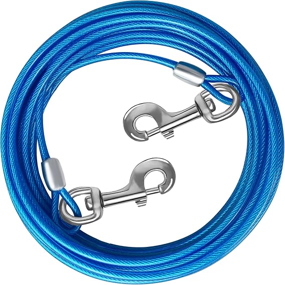 Dog Tie Out Cable, Dog Runner Cable | 10/15/20/25/30/50 FT Steel Cable with Sturdy Clips, Suitable for Yard Outdoor Use, Holds Large Dogs up to 165 Lbs