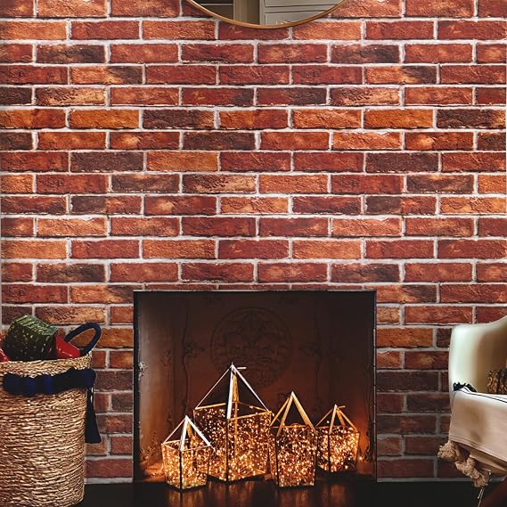 Red Brick Wallpaper Peel and Stick Bricks Wrapping Paper for Bedroom