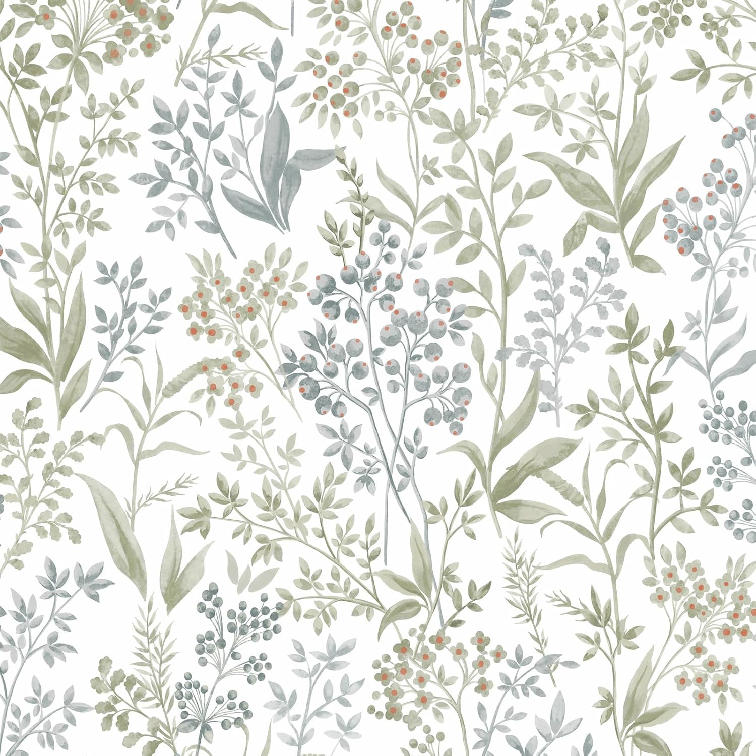 Cohoo Home Green White Peel and Stick Wallpaper Boho Green Floral Contact Paper for Cabinets Drawers 17.3inW 393inL Greenery Leaf Self-Adhesive Removable Wallpaper Bedroom Bathroom Waterproof Neutral