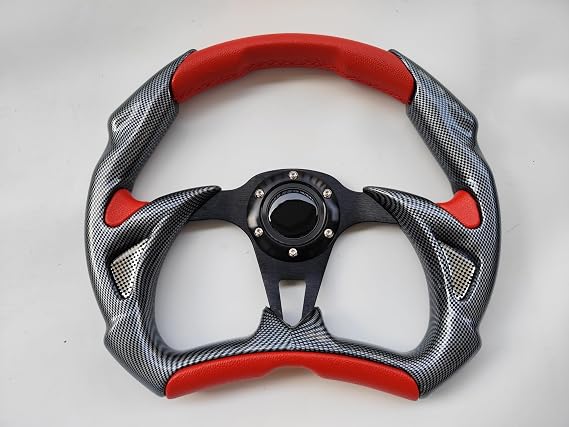 14" 350MM Red Black Steering Wheel with Horn Button for Polaris Slingshot RZR ATV UTV Car Truck Boat Without Quick Release Integrated Horn Controls Universal Fitment
