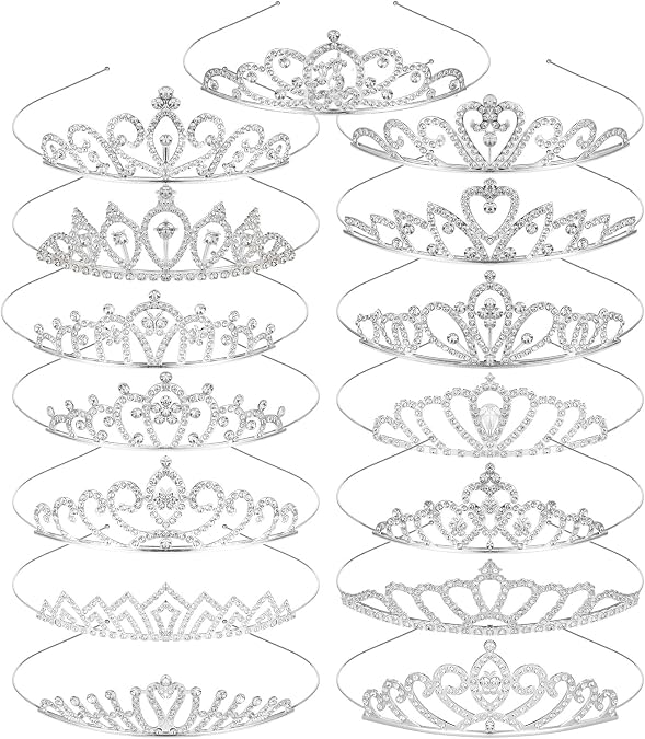 15 PCS Princess Crown for Women,Silver Crystal Tiara Crown,Rhinestone Princess Crowns Headband,Crystal Queen Tiaras,for Birthday Wedding Prom Bridal Party Pageant Halloween Christmas Costume