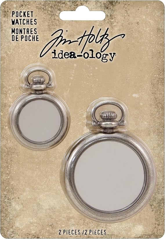 Tim Holtz, Advantus Pocket Watch, silver | 2 Pocket Watches Per Pack | Antique Nickel Finish | Sizes 2-5/8" and 1-3/4"