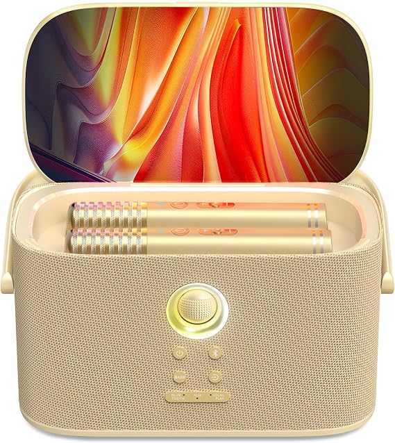 Ikarao Karaoke Machine for Adults, with Lyrics Display Screen, 2 Self-Charging Wireless Microphones, Autotune & EQ, 140W Speaker, Connect TV, Portable Karaoke System for Home, Family, Party, Travel