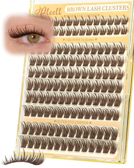 Brown Lash Clusters With Spikes Natural Manga Eyelash Clusters Wispy Fluttery Cluster Eyelashes Extensions Thin & Invisible Band Cluster Lashes D-Curly 12-18mm Individual Lashes
