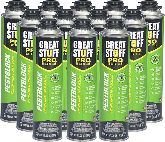 Great Stuff Pro Pestblock Polyurethane Foam Sealant 20 oz, Case of 12, Insulating Foam Sealant Expands Up to 3"