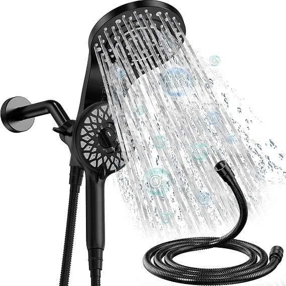 Rain Shower Head with Handheld, 13-Function High Pressure Dual Shower Head, 2-in-1 Magnetic Rainfall Showerhead Combo with 72-Inch Hose, Matte Black