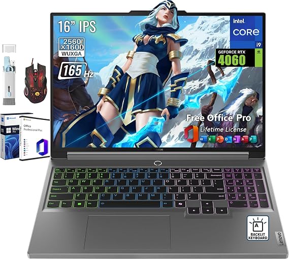 Lenovo Legion 5i Gaming Laptop, NVIDIA RTX 4060, Intel 24-Core i9-14900HX, 16" WQXGA 165Hz 16:10 IPS Display, 64 GB DDR5, 2 TB SSD, Wi-Fi 6E, Windows 11 Pro, Microsoft Office License, w/Accessories