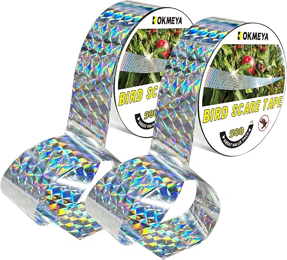 Bird Scare Tapes 500FT*2 Reflective Flash Tape for Birds, Bird Scare Device Double Side Ribbon Scare Birds Away for House, Garden, Yard, Orchard, Patio