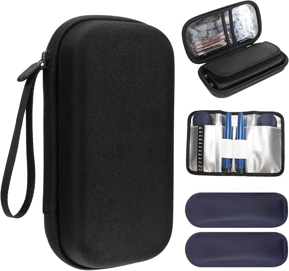 Insulin Cooler Travel Case for Diabetic Supplies With 2 Ice Packs Insulin Pen Storage Black Compact for Daily Life and Trip
