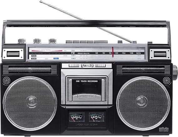 Silva Schneider Retro Boombox Portable Stereo, Radio Cassette Recorder & Tape Player, with MP3 & AM/FM Radio, and USB, SD Card, Bluetooth Functions, Model PCR 1980 BT