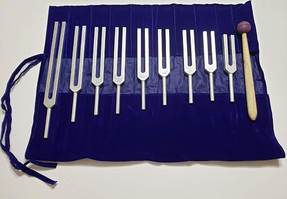 Solfeggio Tuning Forks Set of 9 for Healing DNA Repair Blessings Miracle with Long Handles USPS Priority Shipping