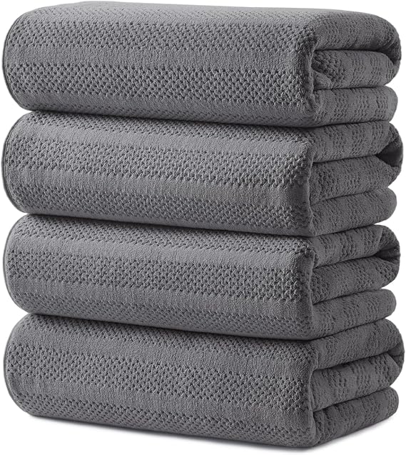 ecolook Microfiber Bath Towels Set of 4, 31 x 63 Inch Extra Large Bath Towel Set, Super Soft & Highly Absorbent, Quick Dry Lightweight Towels for Bathroom, Gym, Spa, Pool & Travel, Gray