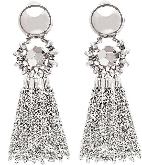 Bohemian Tassel Chandelier Dangle Earring For Women Clip On Earrings Long Drop Statement Earrings