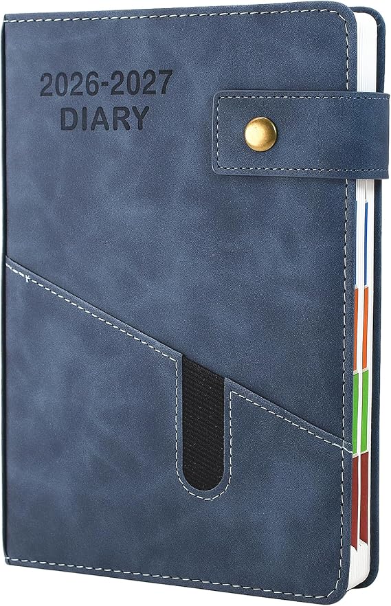 Academic Diary 2026-2027 A5 Page A Day,Productivity Daily Planner from Jul 2026 to Jun 2027 With Monthly Tabs, and Colorful Side Panels (8.5x5.9 inch)-Blue