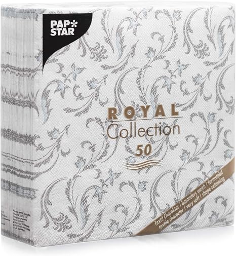 Papstar – 50 Serviettes ROYAL Collection 1/4-fold 40 cm x 40 cm Grey Damascato # 85005