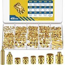 Vibit 451 Pcs Threaded Inserts Ket for Plastic, M2 M2.5 M3 M4 M5 M6 Heat Set Inserts with Soldering Tip & Adapter, Brass Heat Inserts, Metric Knurled Nut Inserts Kit for 3D Printing Components