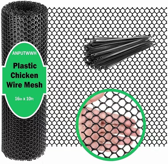 Upgraded Plastic Chicken Wire Fence Mesh(16INx10FT) - Black/Green/White Colors 0.3" Openings,for Garden Net, Poultry Fencing, Chicken Wire Frame,Animal Cage Fence,Floral Netting (Black)