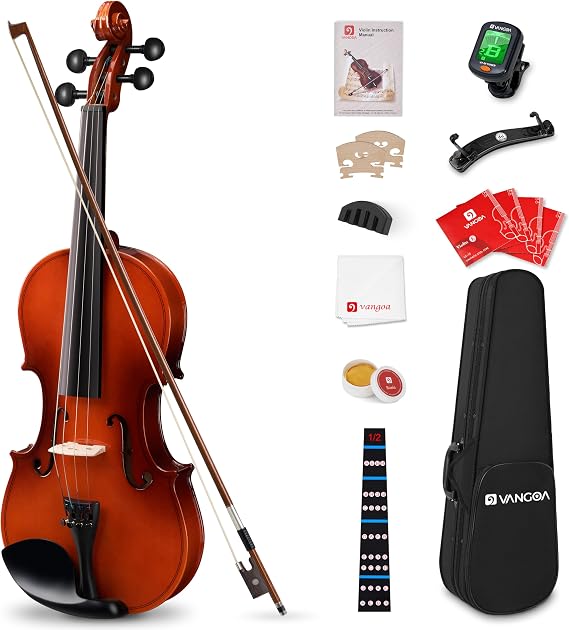 Vangoa 1/2 Solid Wood Violin Fiddle for Kids 6-10 & Beginners