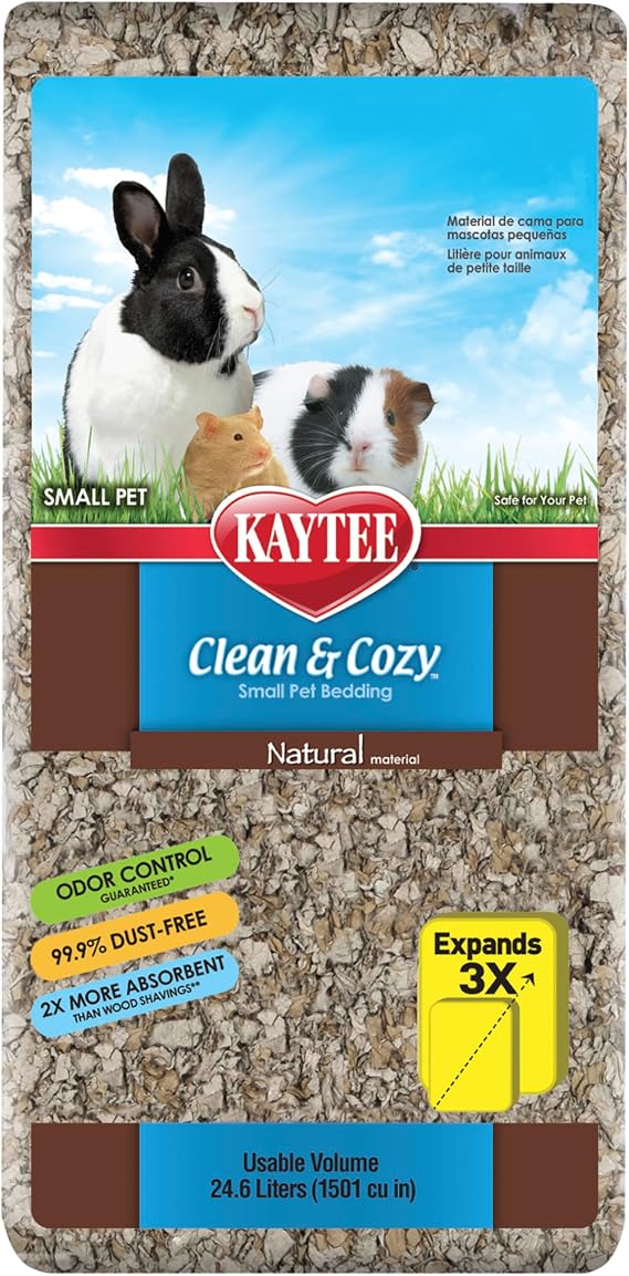 Kaytee Clean & Cozy Natural Paper Bedding, 24.6 Liters | Keeps habitats fresh. Small animal bedding for rabbits, guinea pigs, hamsters. Hamster bedding odor control, 99% dust-free