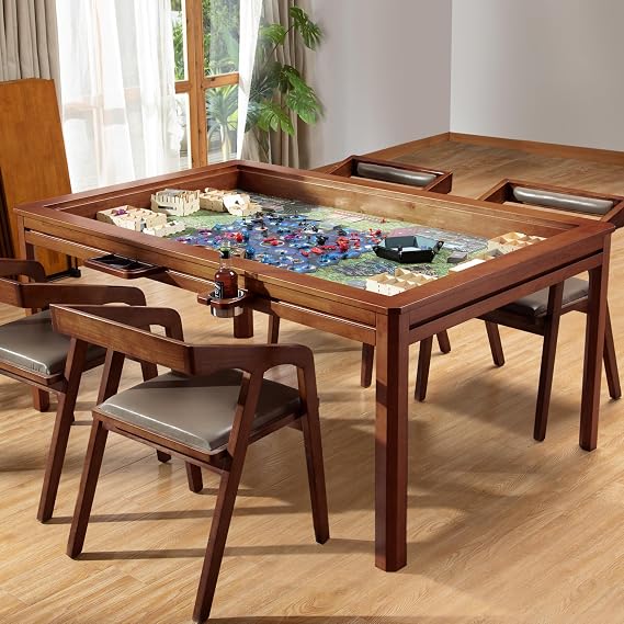 Solid Wood Board Game Table with Removable Table Top for 46 Players,Gaming Table and Dining Includes Play Mat and Detachable Cup Holders with 55" x 31" Play Area (Cherry)