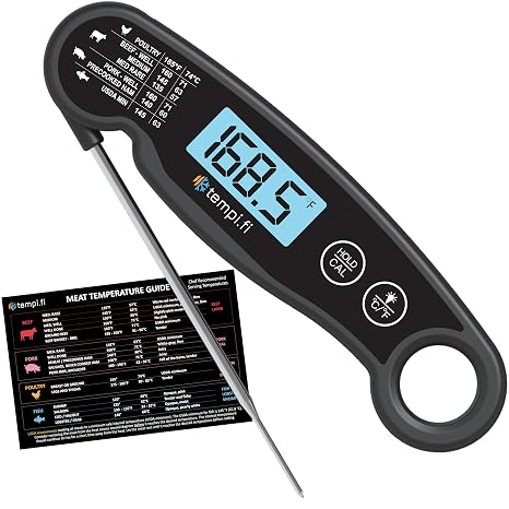 Meat Thermometer | Ultra-Fast & Waterproof | Bright Backlight & Food Grade Probe | Auto Shut-Off | Includes Meat Temperature Chart | Perfect for Kitchen & Grilling