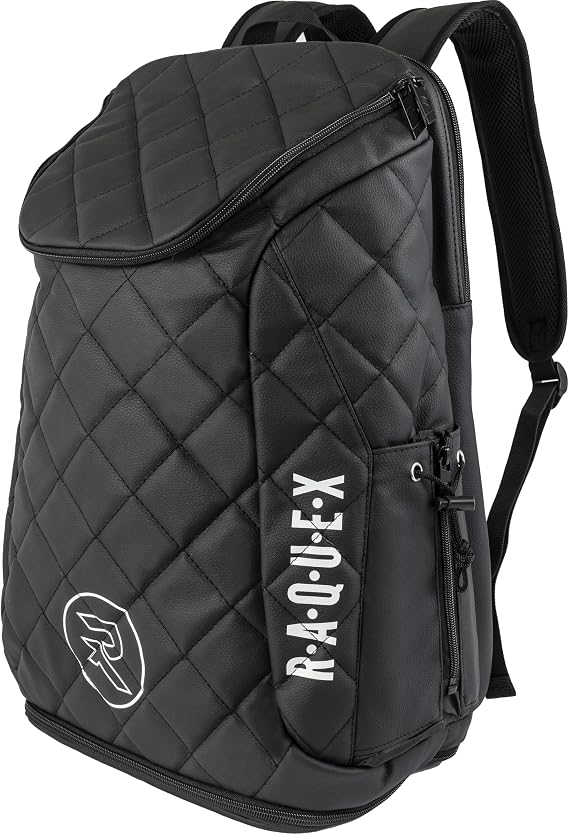 Raquex Elite Racket Backpack – Quilted, Faux Leather Racket Bag - Tennis, Badminton, Padel, Squash & More - Luxury Thermal Lined Racket Sports Bag with Shoe Compartment, for Men & Women