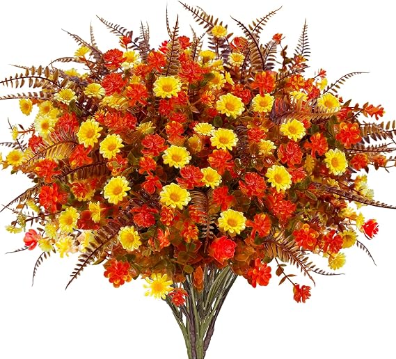 12 Bundles Artificial Fall Flowers for Outdoors Fall Decorations for Home