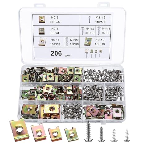 206 Pcs Car U Clips and Self Tapping Screw Kit for Trim