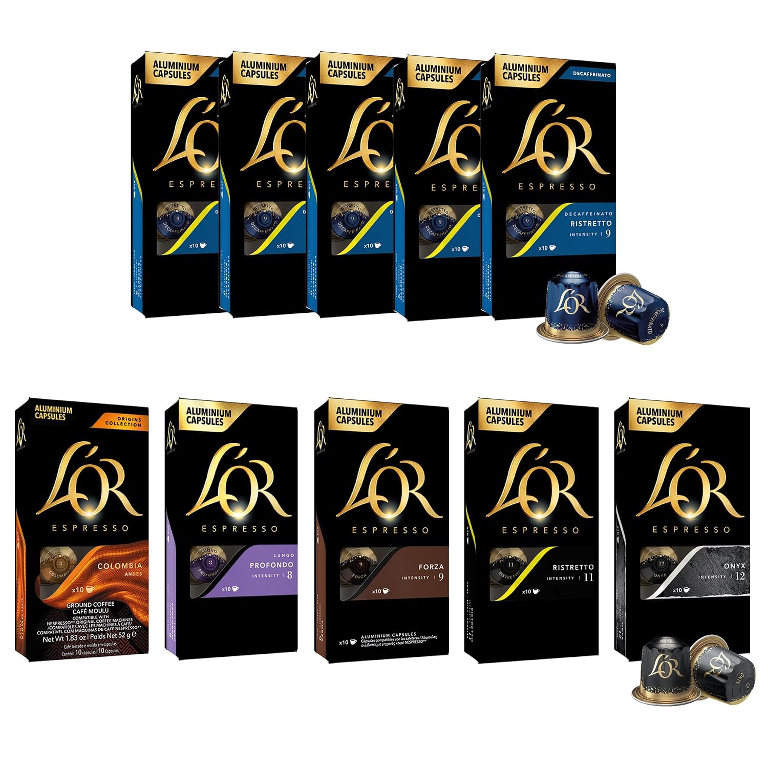 L'OR 100 count Espresso Capsules, 50ct Variety Pack & 50ct DECAF Ristretto Espresso Pods, Compatible with the L'OR BARISTA System & Nespresso Original Machines
