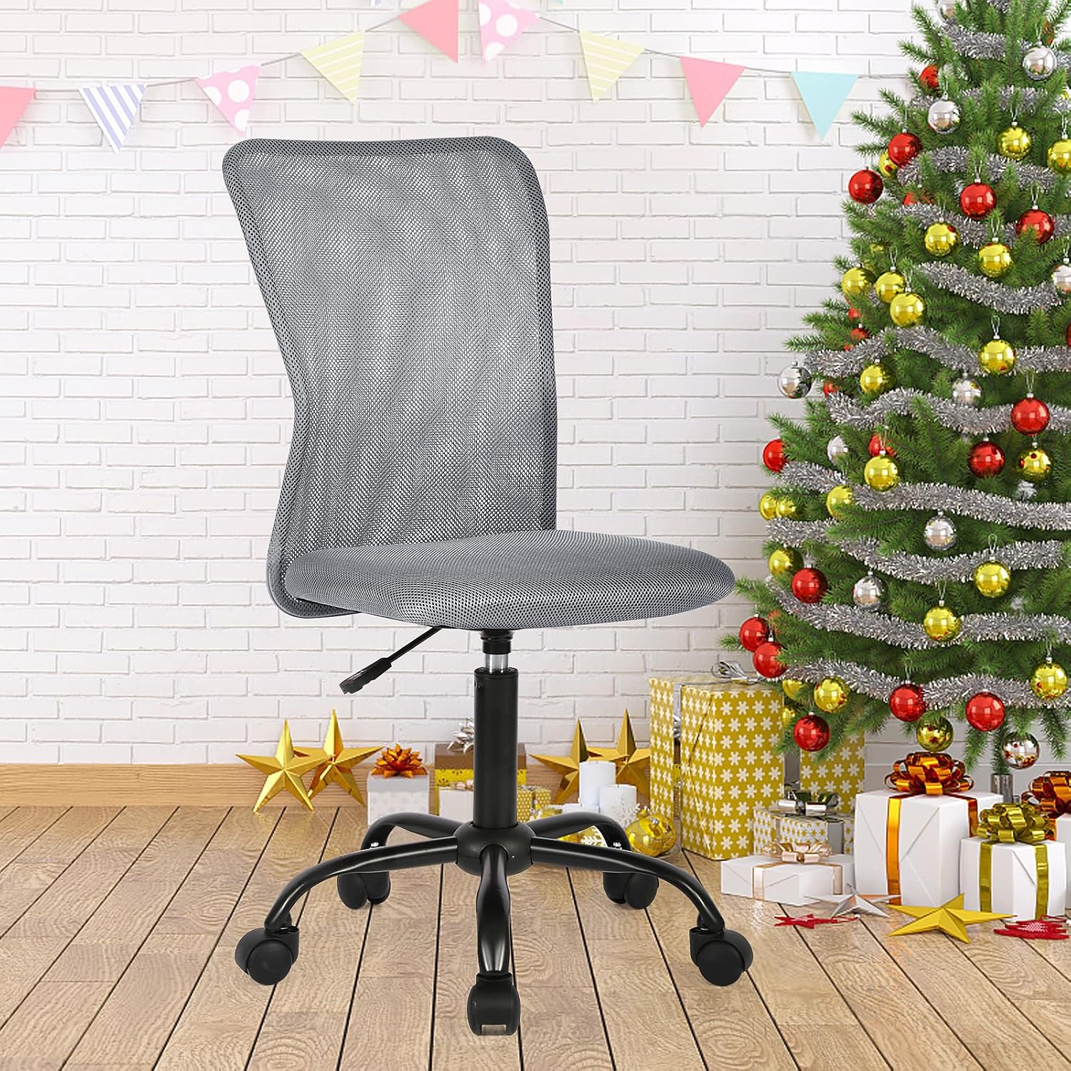 Ergonomic Desk Chair Mid Back Mesh Chair Height Adjustable Office Chair, Home Office Chair Modern Task Computer Chair No Armrest Executive Rolling Swivel Chair with Casters Grey