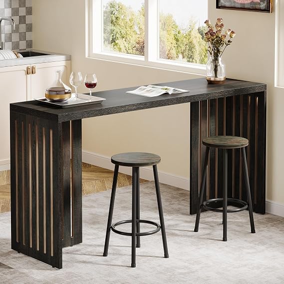 Tribesigns 63-Inch Bar Table with Louvered Base, Black Brown