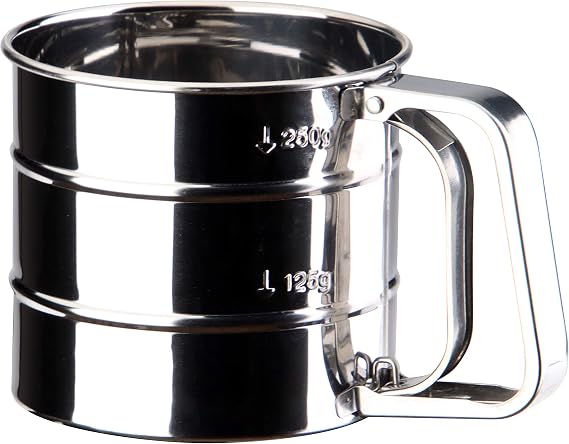 2.5 Cup Flour Sifter, Semi Automatic Small Baking Sieve, Stainless Steel, Fine Mesh Sieve Flour Duster