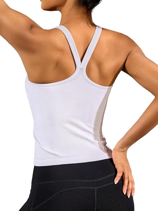 ATTRACO Ribflex Women's Workout Tank Top Built in Bra Ribbed Workout Top