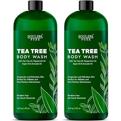 Tea Tree Body Wash Men & Women - Shower Gel Soap with Peppermint - Helps with Body Odor, Soothes Itching, Deep Cleansing Post Workouts - 16 fl oz x 2